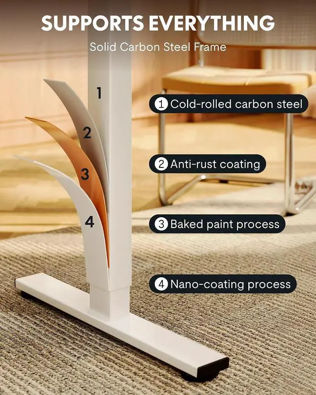 Alt view image 7 of 7 - EN1 48"x24" One-Piece Standing Desk, White