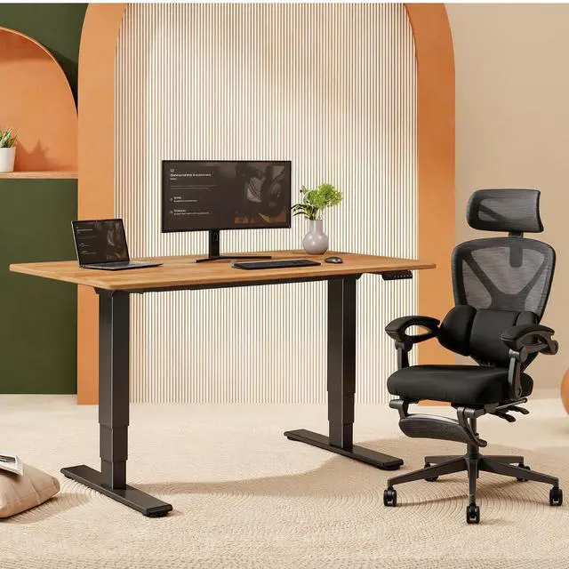Alt view image 2 of 7 - E6 Solid Wood Dual Motor 3-Stage Electric Standing Desk, 55 x 28