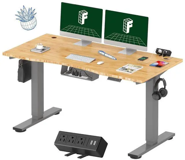 Main image of EN2 55"x28" Bamboo Electric Standing Desk with Power Strip