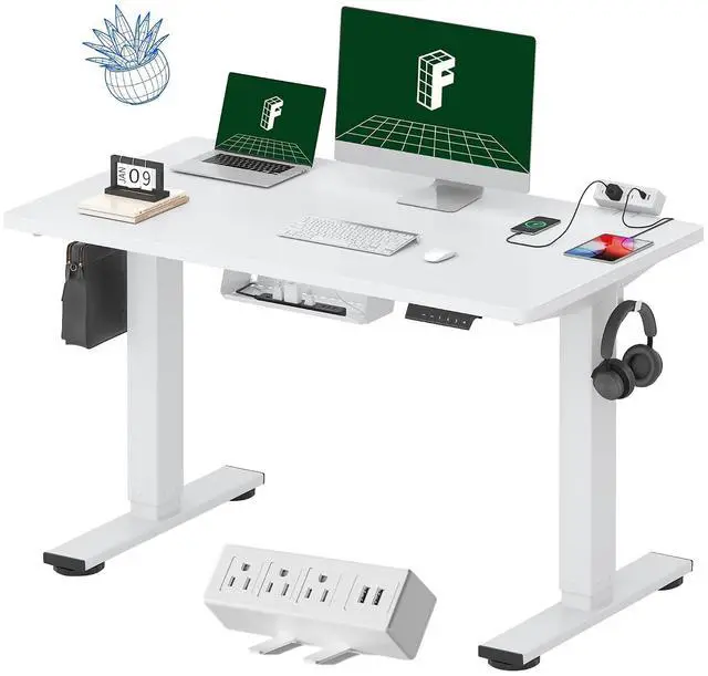 Main image of EN2 48"x24" Whole-Piece Standing Desk with Power Strip, White