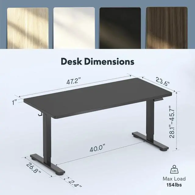 Alt view image 2 of 7 - 48"x24" Electric Standing Desk, Black