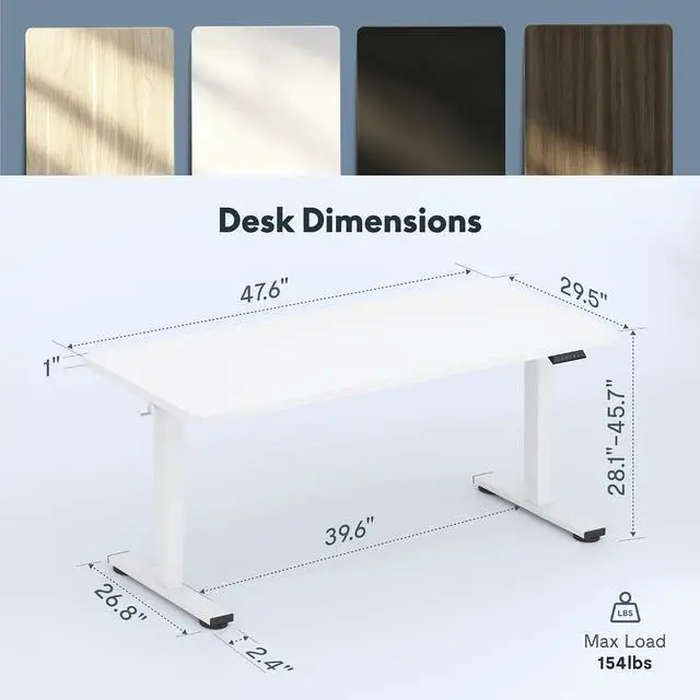 Alt view image 2 of 7 - 48"x30" Electric Standing Desk, White