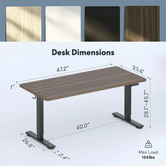 Alt view image 2 of 7 - 48"x24" Electric Standing Desk, Black Walnut