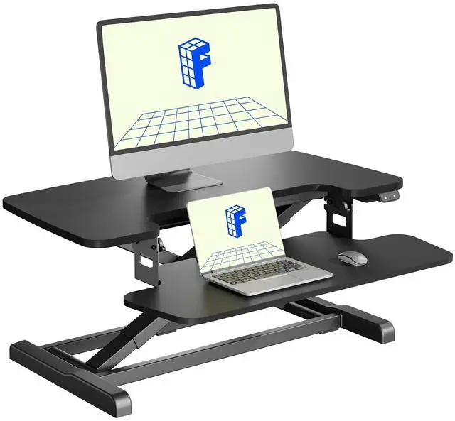 Main image of 32" Electric Standing Desk Converter, Motorized Sit to Stand Desk Riser, Height Adjustable Desktop Monitor and Laptop Workstation with Wide Keyboard Tray, Black