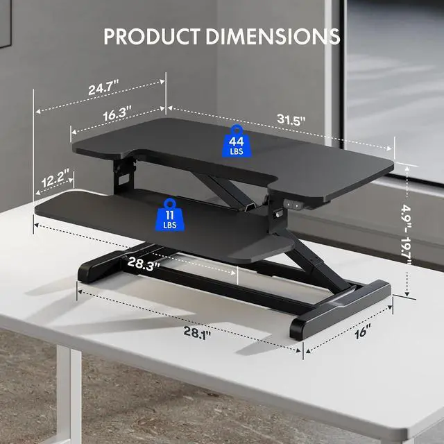 Alt view image 2 of 7 - 32" Electric Standing Desk Converter, Motorized Sit to Stand Desk Riser, Height Adjustable Desktop Monitor and Laptop Workstation with Wide Keyboard Tray, Black