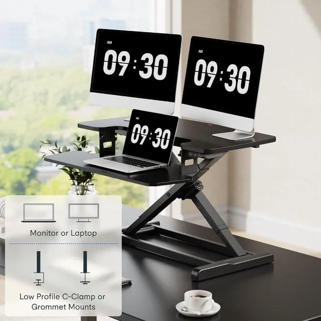 Alt view image 7 of 7 - 32" Electric Standing Desk Converter, Motorized Sit to Stand Desk Riser, Height Adjustable Desktop Monitor and Laptop Workstation with Wide Keyboard Tray, Black
