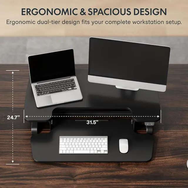 Alt view image 5 of 7 - 32" Electric Standing Desk Converter, Motorized Sit to Stand Desk Riser, Height Adjustable Desktop Monitor and Laptop Workstation with Wide Keyboard Tray, Black