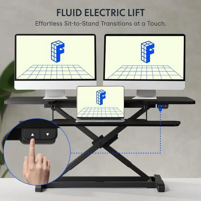 Alt view image 3 of 7 - 42" Electric Standing Desk Converter, Motorized Sit to Stand Desk Riser, Height Adjustable Desktop Dual Monitor Workstation with Large Keyboard Tray, Black