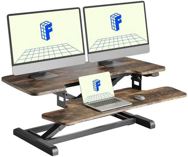 Main image of 36" Electric Standing Desk Converter, Motorized Sit to Stand Desk Riser, Height Adjustable Desktop Dual Monitor Workstation with Large Keyboard Tray, Rustic Color