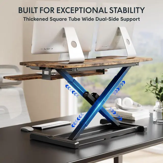 Alt view image 6 of 7 - 36" Electric Standing Desk Converter, Motorized Sit to Stand Desk Riser, Height Adjustable Desktop Dual Monitor Workstation with Large Keyboard Tray, Rustic Color