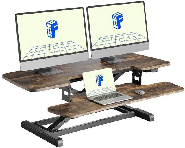 Main image of 40" Electric Standing Desk Converter, Motorized Sit to Stand Desk Riser, Height Adjustable Desktop Dual Monitor Workstation with Large Keyboard Tray, Rustic Color