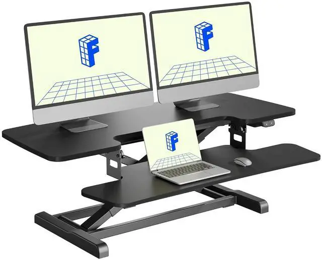 Main image of 40" Electric Standing Desk Converter, Motorized Sit to Stand Desk Riser, Height Adjustable Desktop Dual Monitor Workstation with Large Keyboard Tray, Black