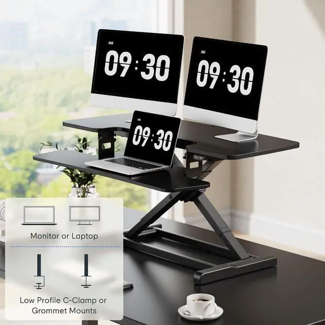 Alt view image 7 of 7 - 40" Electric Standing Desk Converter, Motorized Sit to Stand Desk Riser, Height Adjustable Desktop Dual Monitor Workstation with Large Keyboard Tray, Black