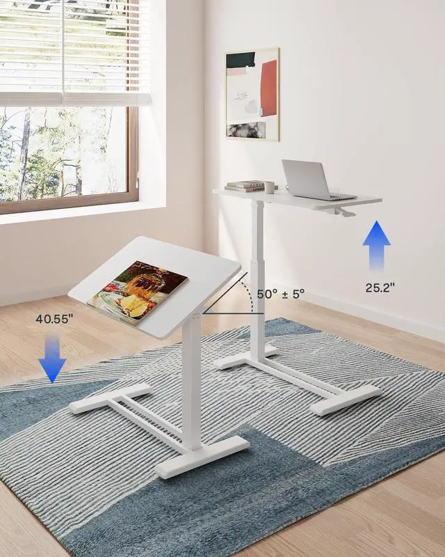 Alt view image 6 of 7 - H7 PRO 55° Tiltable Mobile Overbed Table with Pneumatic Lift,28''