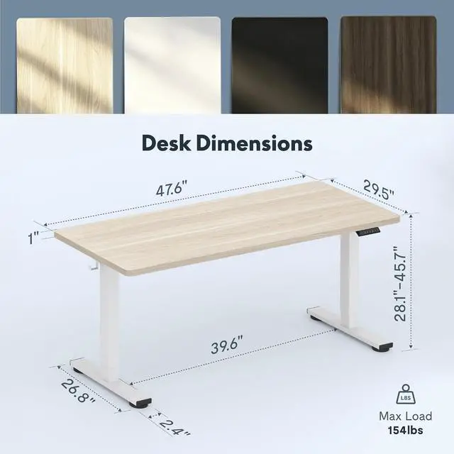 Alt view image 2 of 7 - 48"x30" Electric Standing Desk, White Wood Grain