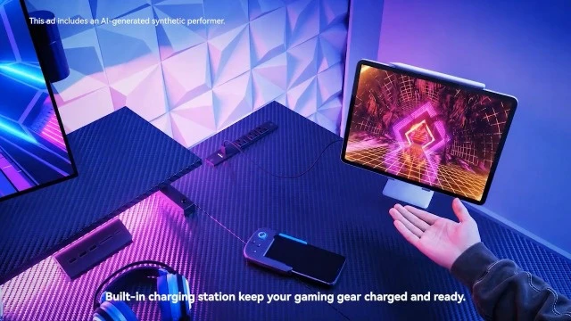 Alt view image 2 of 2 - ODK 40 Inch L Shaped Gaming Desk with LED Lights, Power Outlets, Black