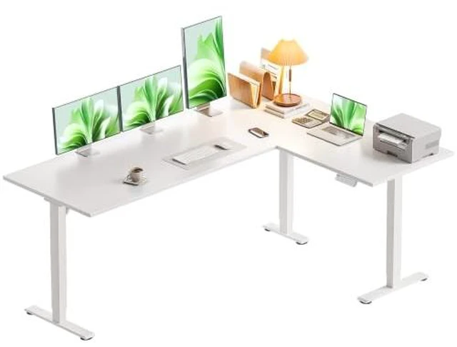 Main image of Casaottima 63 Inch L Shaped Electric Standing Desk, Home Office, White