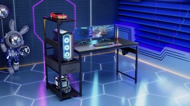 Alt view image 2 of 2 - Casaottima 54'' Gaming Desk with LED Lights & CPU Stand, Black