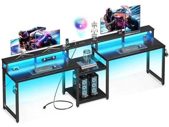 Main image of Casaottima 98'' 2 Person Gaming Desk with LED Lights, Black
