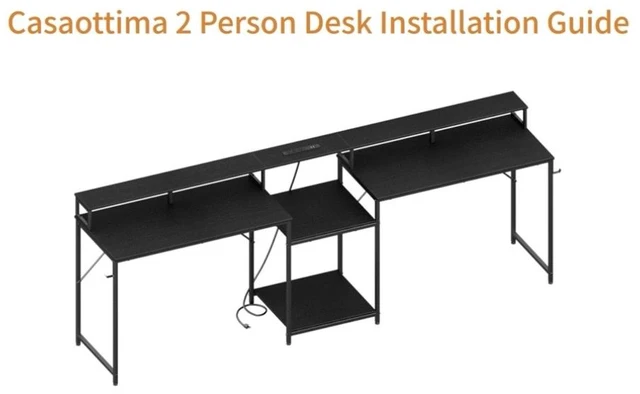 Alt view image 2 of 2 - Casaottima 98'' 2 Person Gaming Desk with LED Lights, Black