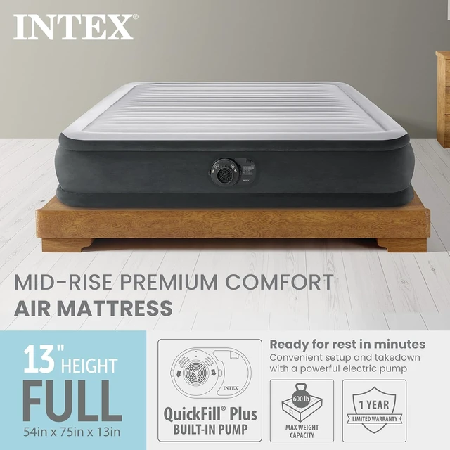 Alt view image 2 of 7 - Dura-Beam Deluxe Mid-Rise 13" Full Size Air Mattress w/ Built-in Pump