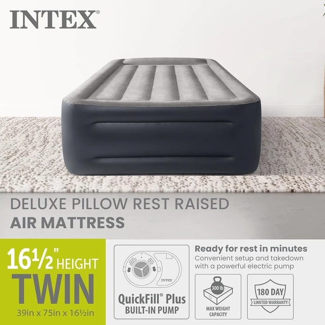 Alt view image 2 of 7 - 64131ED Dura-Beam Plus Deluxe Pillow Rest Air Mattress: Fiber-Tech Twin Size Built-in Electric Pump 16.5in Bed Height 300lb Weight Capacity