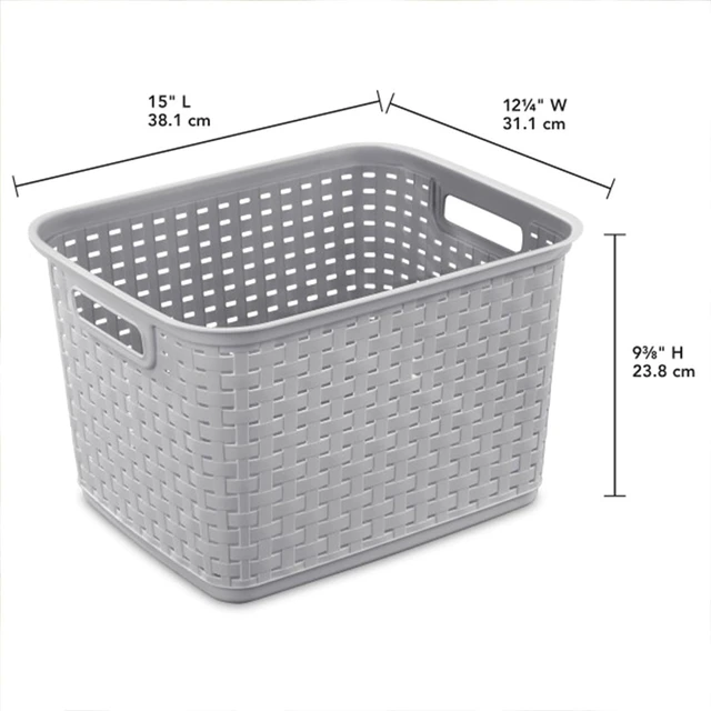 Alt view image 2 of 7 - Tall Weave Basket, Rectangular Plastic Décor Bin, Gray, 6 Pack