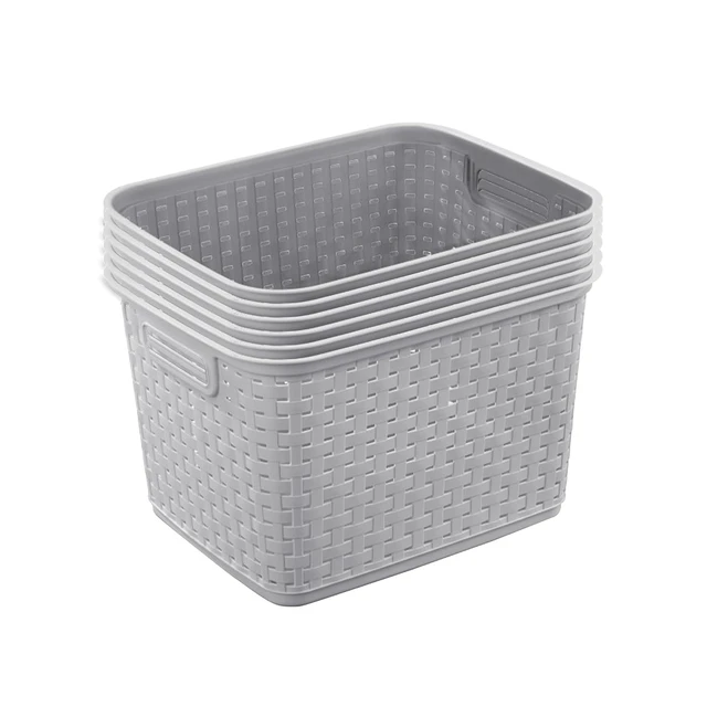 Main image of Tall Weave Basket, Rectangular Plastic Décor Bin, Gray, 6 Pack