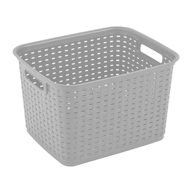 Alt view image 4 of 7 - Tall Weave Basket, Rectangular Plastic Décor Bin, Gray, 6 Pack