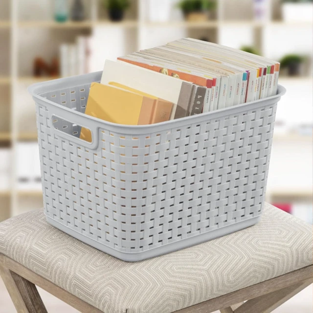 Alt view image 5 of 7 - Tall Weave Basket, Rectangular Plastic Décor Bin, Gray, 6 Pack