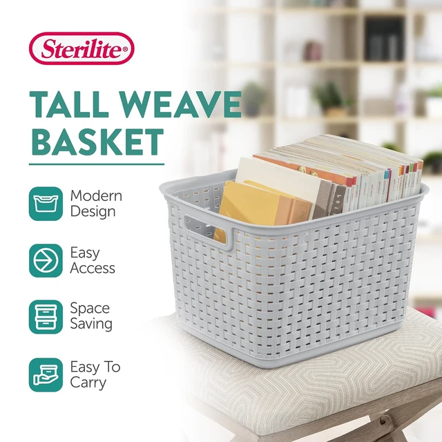 Alt view image 3 of 7 - Tall Weave Basket, Rectangular Plastic Décor Bin, Gray, 6 Pack