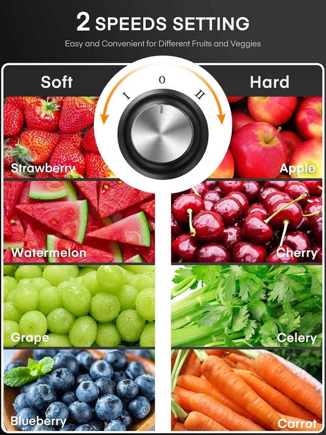 Alt view image 5 of 7 - Juicer Machines, Centrifugal Juicer Whole Fruit and Vegetable with 3-inch Wide Food Chute, with Anti-drip & Anti-slip Function, 2 Speeds, Easy to Clean, Recipe Included, with Brush, 400W