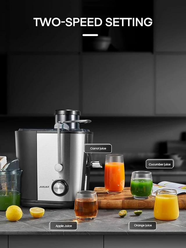 Alt view image 6 of 7 - Juicer Machines, Centrifugal Juicer Whole Fruit and Vegetable with 3-inch Wide Food Chute, with Anti-drip & Anti-slip Function, 2 Speeds, Easy to Clean, Recipe Included, with Brush, 400W