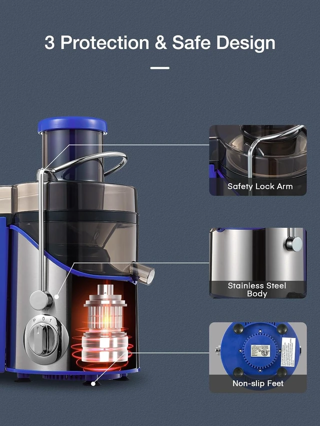 Alt view image 5 of 7 - Juicer Machines, 3" Wide Mouth Juicer Extractor, for Vegetable and Fruit with 3-Speed Setting, 400W Motor, Easy to Clean, Blue