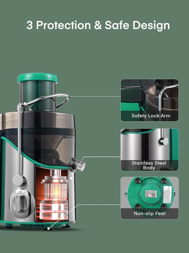 Alt view image 5 of 7 - Juicer Machines, 3" Wide Mouth Juicer Extractor, for Vegetable and Fruit with 3-Speed Setting, 400W Motor, Easy to Clean, Green