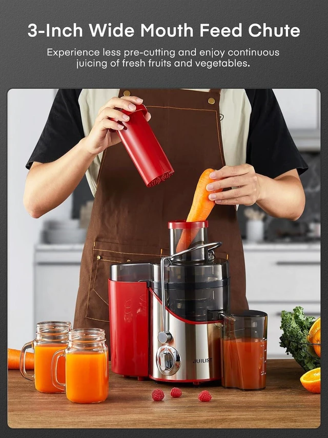 Alt view image 3 of 7 - Juicer Machines, 3" Wide Mouth Juicer Extractor Max Power 800W, for Vegetable and Fruit with 3-Speed Setting, 400W Motor, Easy to Clean, Red