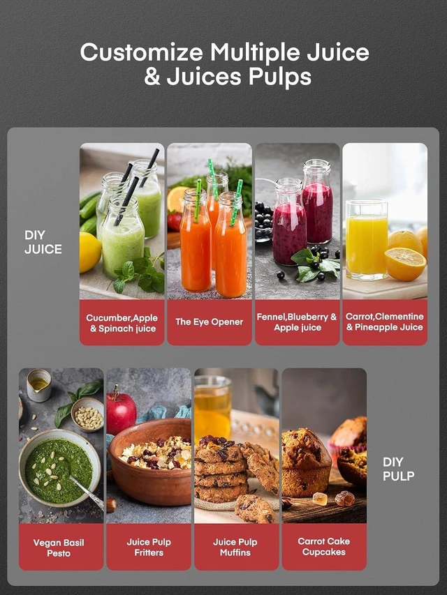 Alt view image 4 of 7 - Juicer Machines, 3" Wide Mouth Juicer Extractor Max Power 800W, for Vegetable and Fruit with 3-Speed Setting, 400W Motor, Easy to Clean, Red