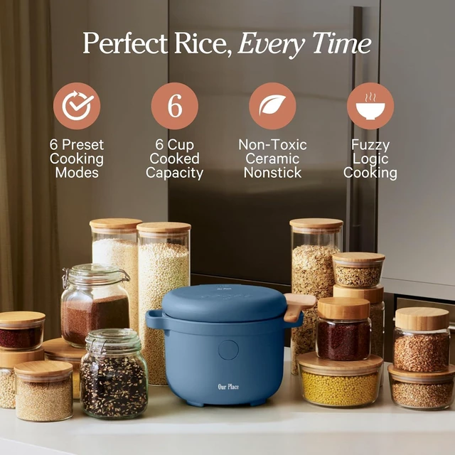 Alt view image 2 of 7 - Rice Cooker, Compact 6-Cup Ceramic Nonstick Rice & Grain Cooker