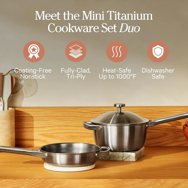 Alt view image 2 of 7 - Titanium Mini Cookware Duo Pro, 3-Piece Nonstick Cookware Set