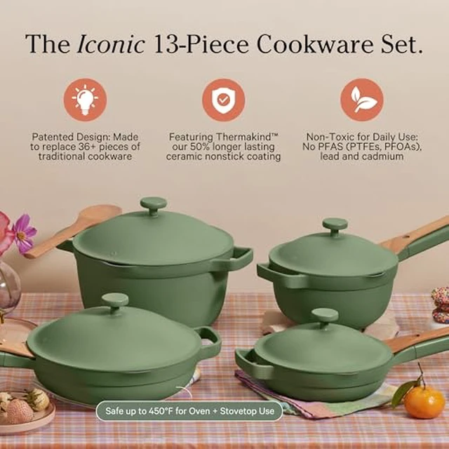 Alt view image 2 of 7 - Cookware Set, 13-Piece Ceramic Nonstick Pots & Pans with Utensils