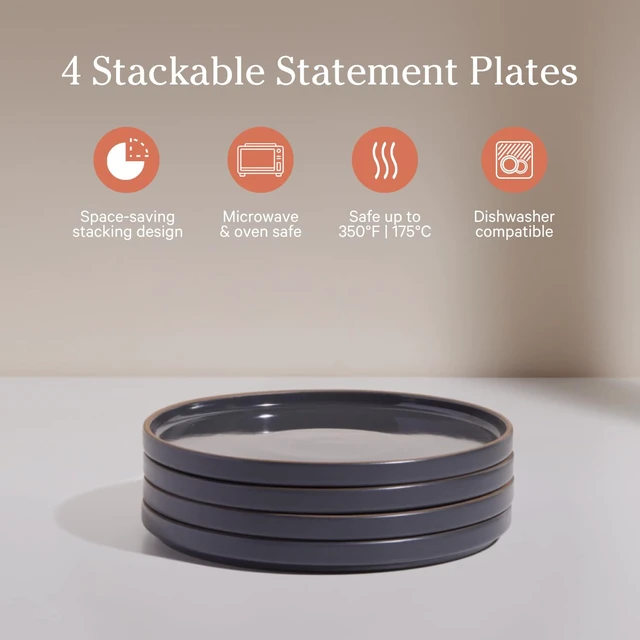 Alt view image 2 of 6 - Salad Plates, 8.5" Ceramic Salad Plates, Set of 4
