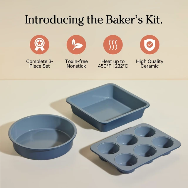 Alt view image 3 of 6 - Wonder Oven Bakers Kit, 3-Piece Round, Square & Muffin Pan Set