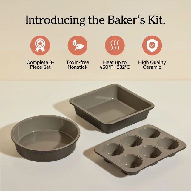 Alt view image 3 of 6 - Wonder Oven Bakers Kit, 3-Piece Round, Square & Muffin Pan Set