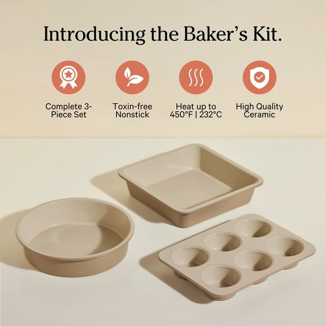 Alt view image 3 of 6 - Wonder Oven Bakers Kit, 3-Piece Round, Square & Muffin Pan Set