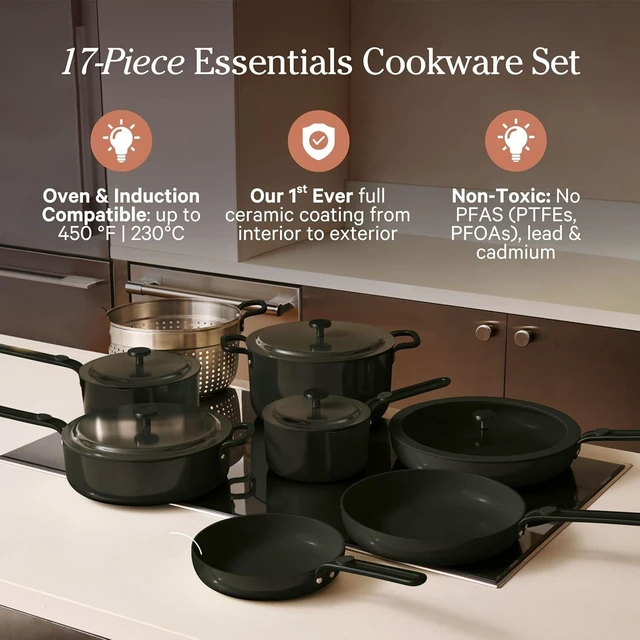 Alt view image 2 of 7 - Essentials Complete Cookware Set, 17-Piece Ceramic Cookware Set
