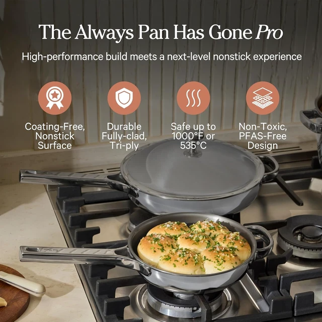 Alt view image 2 of 7 - Mini Titanium Always Pan Pro | 8.5" PFAS-Free Nonstick Frying Pan with Spatula | Chef-Grade Tri-Ply Stainless Steel & Aluminum Build | Induction & Oven-Safe up to 1000°F | Chrome (Pack of 2)
