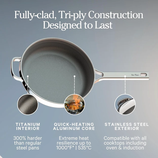 Alt view image 5 of 7 - Mini Titanium Always Pan Pro | 8.5" PFAS-Free Nonstick Frying Pan with Spatula | Chef-Grade Tri-Ply Stainless Steel & Aluminum Build | Induction & Oven-Safe up to 1000°F | Chrome (Pack of 2)