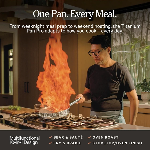 Alt view image 4 of 7 - Mini Titanium Always Pan Pro | 8.5" PFAS-Free Nonstick Frying Pan with Spatula | Chef-Grade Tri-Ply Stainless Steel & Aluminum Build | Induction & Oven-Safe up to 1000°F | Chrome (Pack of 2)