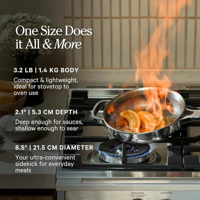 Alt view image 6 of 7 - Mini Titanium Always Pan Pro | 8.5" PFAS-Free Nonstick Frying Pan with Spatula | Chef-Grade Tri-Ply Stainless Steel & Aluminum Build | Induction & Oven-Safe up to 1000°F | Chrome (Pack of 2)