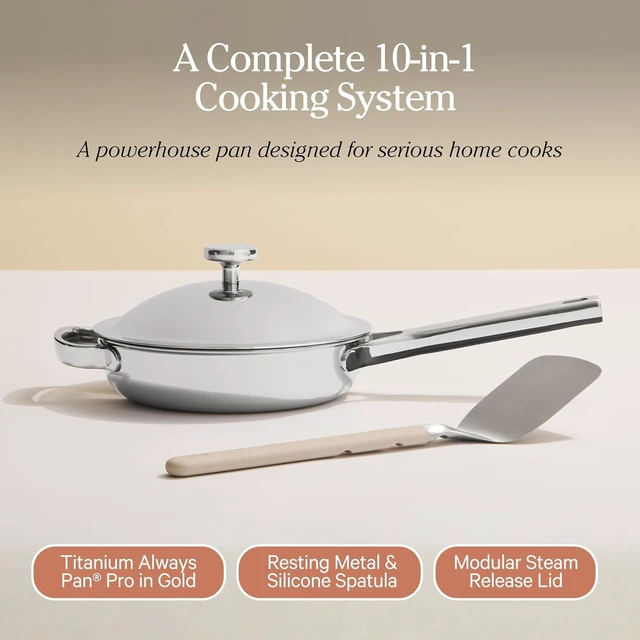 Alt view image 7 of 7 - Mini Titanium Always Pan Pro | 8.5" PFAS-Free Nonstick Frying Pan with Spatula | Chef-Grade Tri-Ply Stainless Steel & Aluminum Build | Induction & Oven-Safe up to 1000°F | Chrome (Pack of 2)
